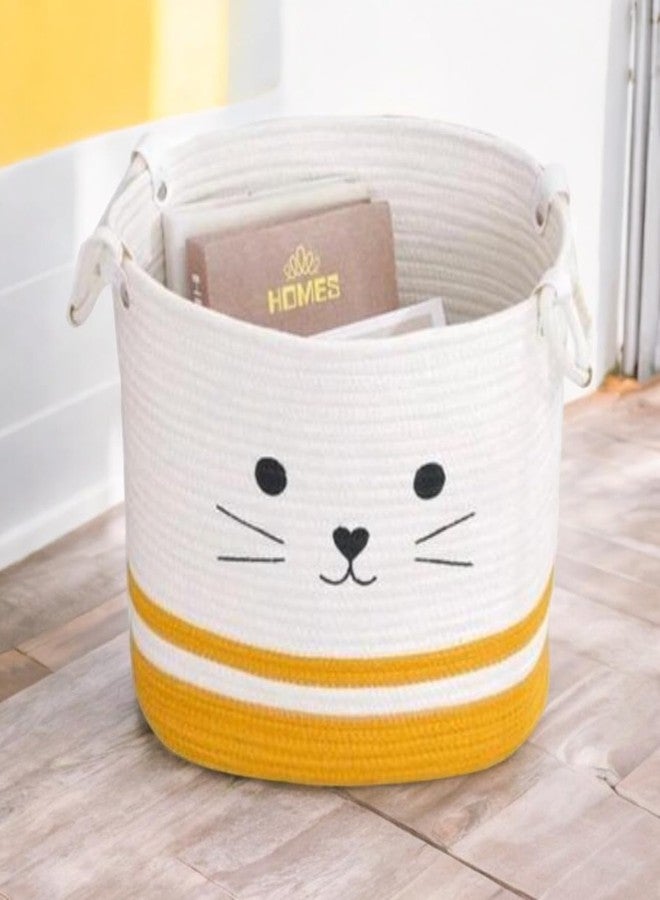 DOLCE CASA Kids Lid Basket With Beautiful Characters - Rope Storage Basket For Baby Diaper, Stuffed Animal Storage Bin Rope Basket For Kids Toy, Baby Laundry Baskets with Lid. (Yellow Cat) - Image 5